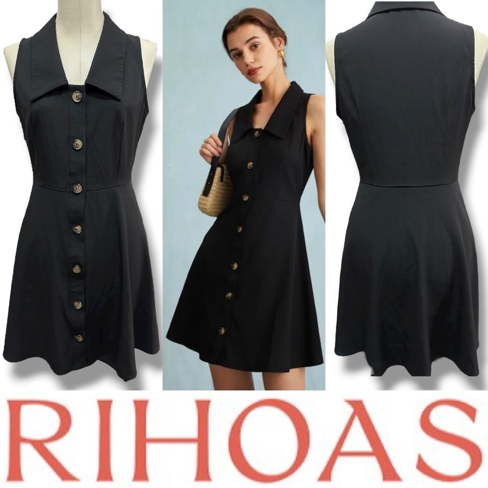 395 Rihoas |NWOT Women’s Black Button-Front Collared A-Line Mini Dress (Sz XS&S)